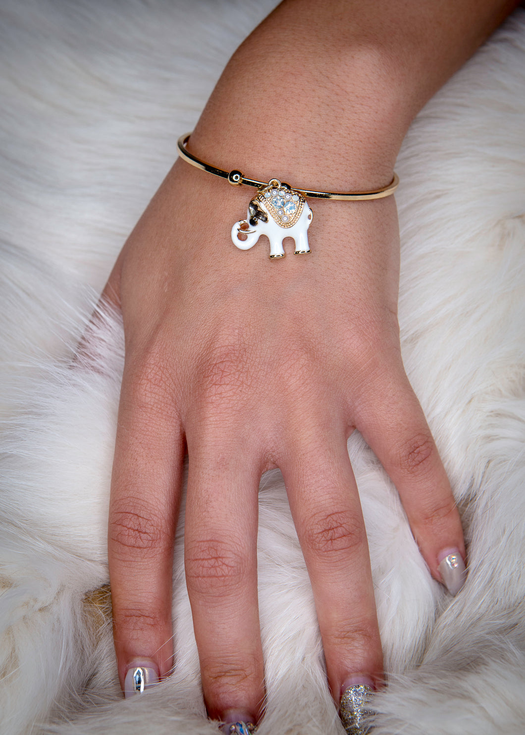 DST White Elephant Cuff Contour Bracelet with Gold