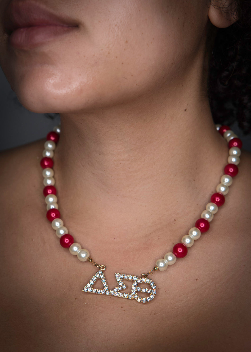 DST Red and White Pearl with Bling Greek Letters