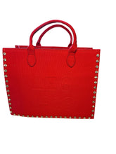 Load image into Gallery viewer, Rhinestone Embossed Canvas Handbag Red and Black
