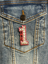 Load image into Gallery viewer, Pearl &amp; Red Rhinestone Line Number Pins (As seen on the Creamery)
