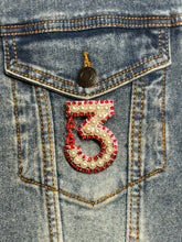 Load image into Gallery viewer, Pearl &amp; Red Rhinestone Line Number Pins (As seen on the Creamery)
