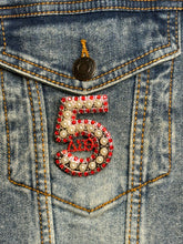 Load image into Gallery viewer, Pearl &amp; Red Rhinestone Line Number Pins (As seen on the Creamery)
