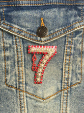Load image into Gallery viewer, Pearl &amp; Red Rhinestone Line Number Pins (As seen on the Creamery)
