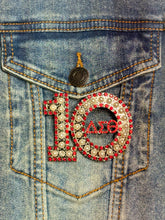 Load image into Gallery viewer, Pearl &amp; Red Rhinestone Line Number Pins (As seen on the Creamery)
