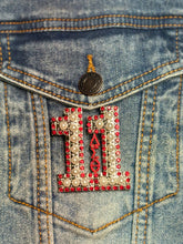 Load image into Gallery viewer, Pearl &amp; Red Rhinestone Line Number Pins (As seen on the Creamery)
