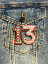 Load image into Gallery viewer, Pearl &amp; Red Rhinestone Line Number Pins (As seen on the Creamery)
