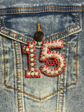 Load image into Gallery viewer, Pearl &amp; Red Rhinestone Line Number Pins (As seen on the Creamery)
