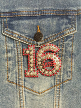 Load image into Gallery viewer, Pearl &amp; Red Rhinestone Line Number Pins (As seen on the Creamery)
