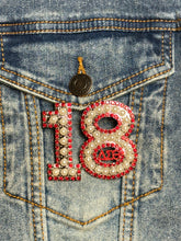 Load image into Gallery viewer, Pearl &amp; Red Rhinestone Line Number Pins (As seen on the Creamery)
