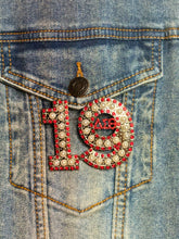 Load image into Gallery viewer, Pearl &amp; Red Rhinestone Line Number Pins (As seen on the Creamery)
