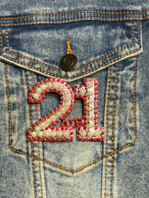 Load image into Gallery viewer, Pearl &amp; Red Rhinestone Line Number Pins (As seen on the Creamery)
