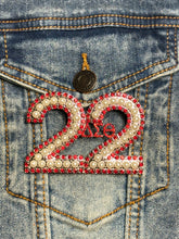 Load image into Gallery viewer, Pearl &amp; Red Rhinestone Line Number Pins (As seen on the Creamery)
