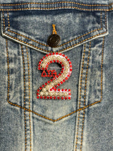 Load image into Gallery viewer, Pearl &amp; Red Rhinestone Line Number Pins (As seen on the Creamery)
