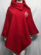 Load image into Gallery viewer, DST Red Fleece Poncho Embossed Greek Letters and Embroidered Crest
