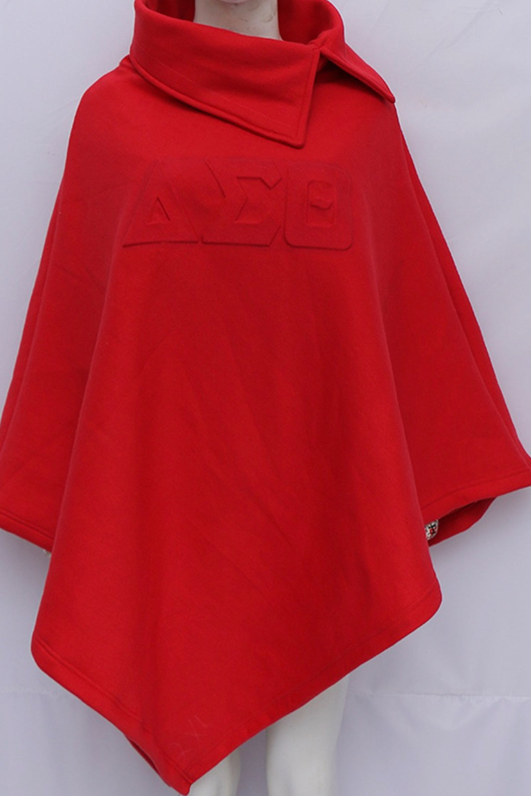 DST Red Fleece Poncho Embossed Greek Letters and Embroidered Crest