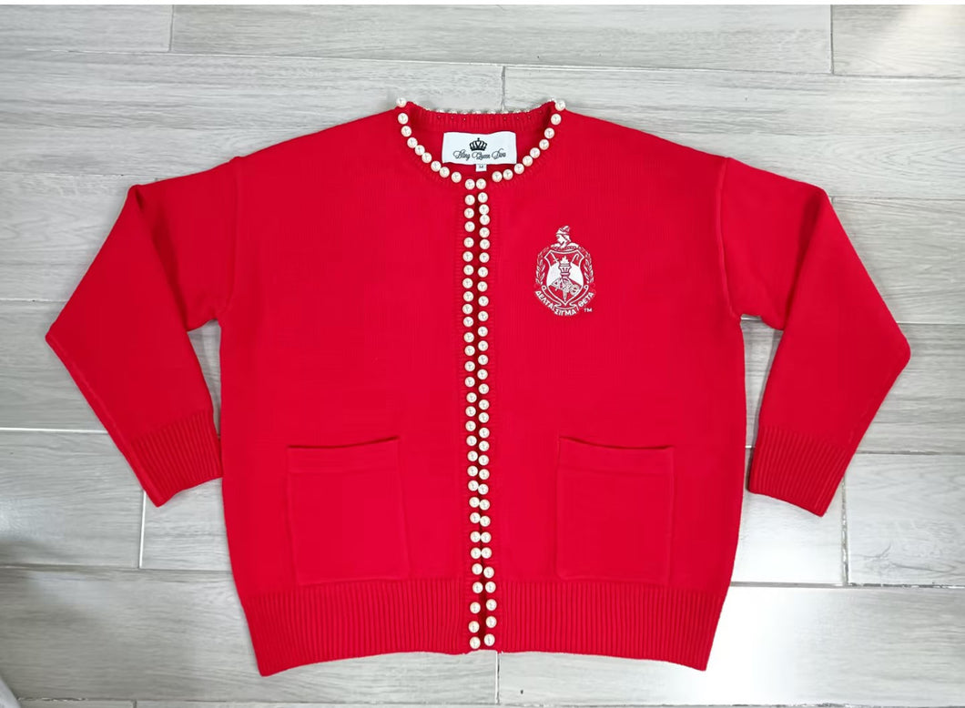 Delta Sigma Theta Sweater with Pearls and Crest