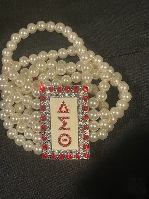 Pearl Bracelet Six Strands Rhinestone Greek Letters-stretch bracelet