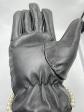 Load image into Gallery viewer, Black Leather Pearl &amp; Greek Letter Embossed Gloves
