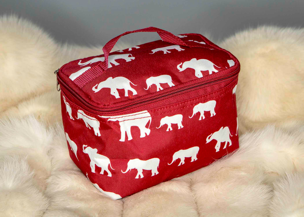 Crimson and White Cosmetic Case Elephant Pattern