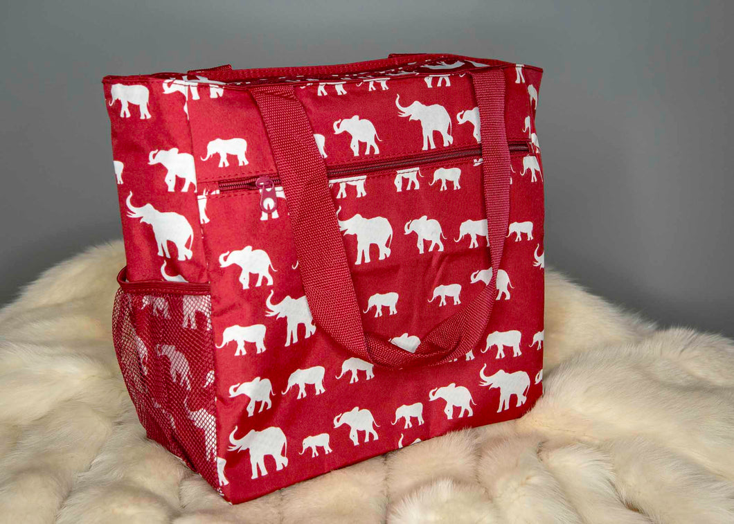Crimson and White Elephant Tote Bag Lg