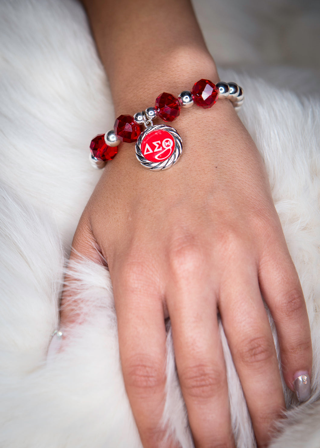 Silver Beaded w/Crystal Greek Letters Stretch