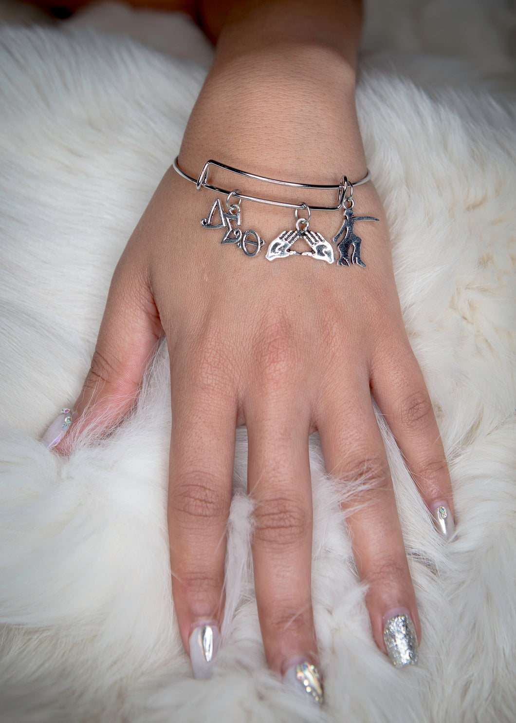 Charm Greek Letters, Mid and Fortitude, Silver Color