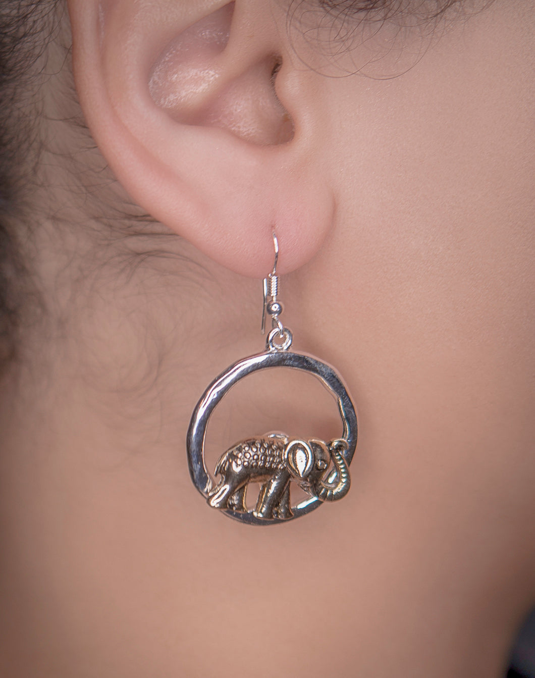 Silver Hoop with Gold Elephant