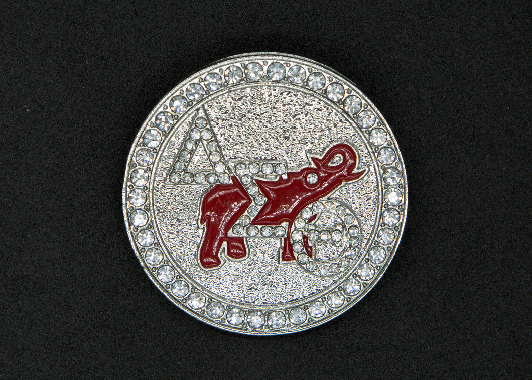 Delta Circle Pin w Red/elephant, Greek Letters