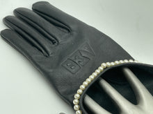 Load image into Gallery viewer, Black Leather Pearl &amp; Greek Letter Embossed Gloves
