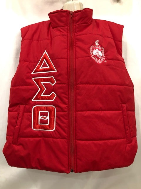 Red Puff Vest w/Greek Letters, Crest and 1913