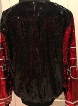 Load image into Gallery viewer, Sequin Black Greek Letter/ Red 13 Sleeves Jacket
