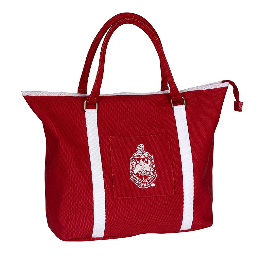 Red And Whte Crest Canvas Tote